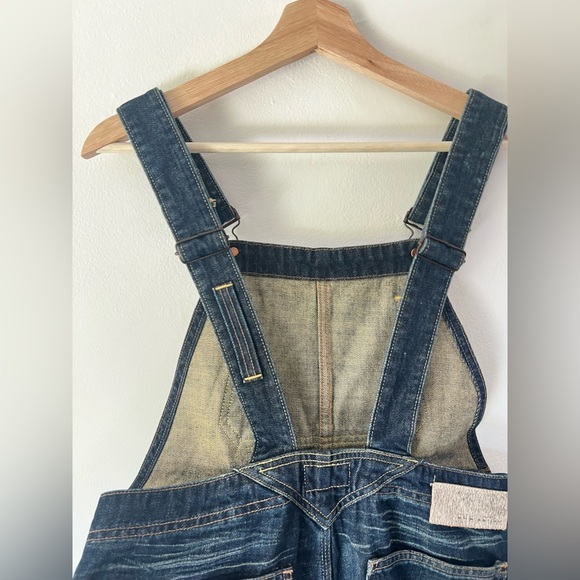 Buz Jones Dark Wash Wide Leg Cropped Frayed Cuff Denim Overalls Size Medium - Picture 8 of 15